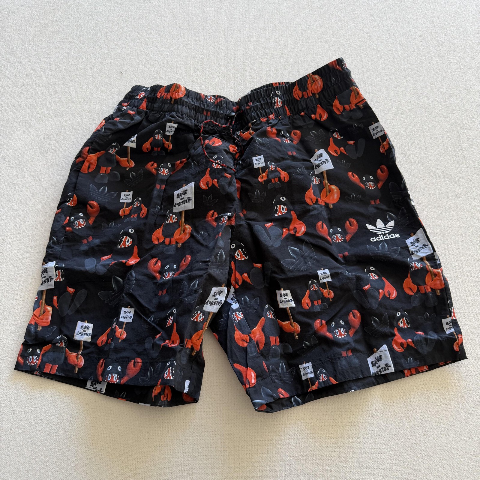 Adidas Swim Shorts Mens Medium Black Lobster Graphic Artist Trunks New