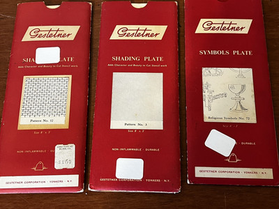 3 Vintage Gestetner Shading Symbols Plates Patterns 3 Dots, 12 Brick, 72 Easter