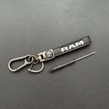 Genuine Leather RAM Truck Logo Key Chain Metal Key Ring Fob