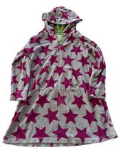 Mini Boden Girls 7/8 Terry Toweling Hoodie Swim Cover-up Gray Purple Stars