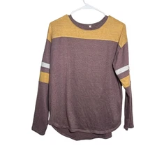 So Blouse Women's Medium Striped Plush Long Sleeve Casual Shirt Top Purple