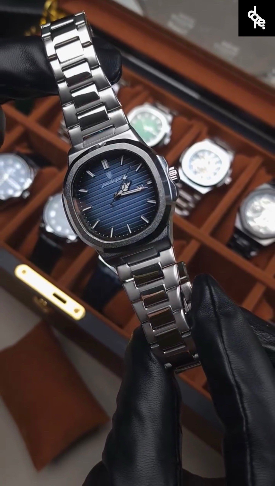 Montre en acier à cadran bleu pour le quotidien et les affaires