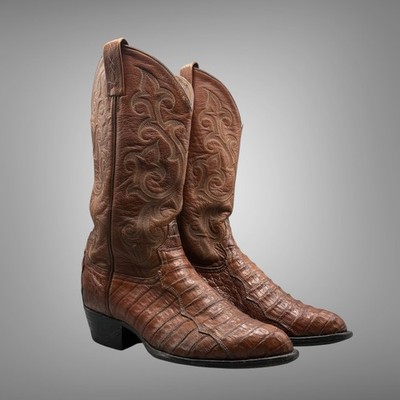 Tony Lama C7133 Brown Caiman Crocodile Western Cowboy Boots Mens 8.5D USA
