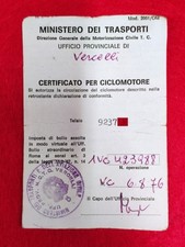 LIBRETTO ORIGINALE CERTIFICATO CICLOMOTORE BENELLI U 1976 MOPED DOCUMENTI  50 CC