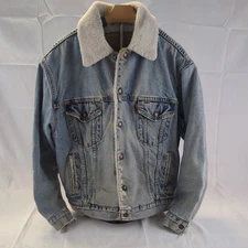 Vtg. 80s or 90's Levis Sherpa Lined Denim Jacket Small Heavily Distressed USA