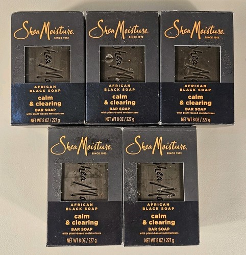 Lot 5 Bars of Shea Moisture African Black Soap With Shea Butter 8 oz. Bars