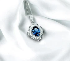 Blue Sapphire Pendant Sterling Silver Gemstone Flower OF Life Ruby Necklace -