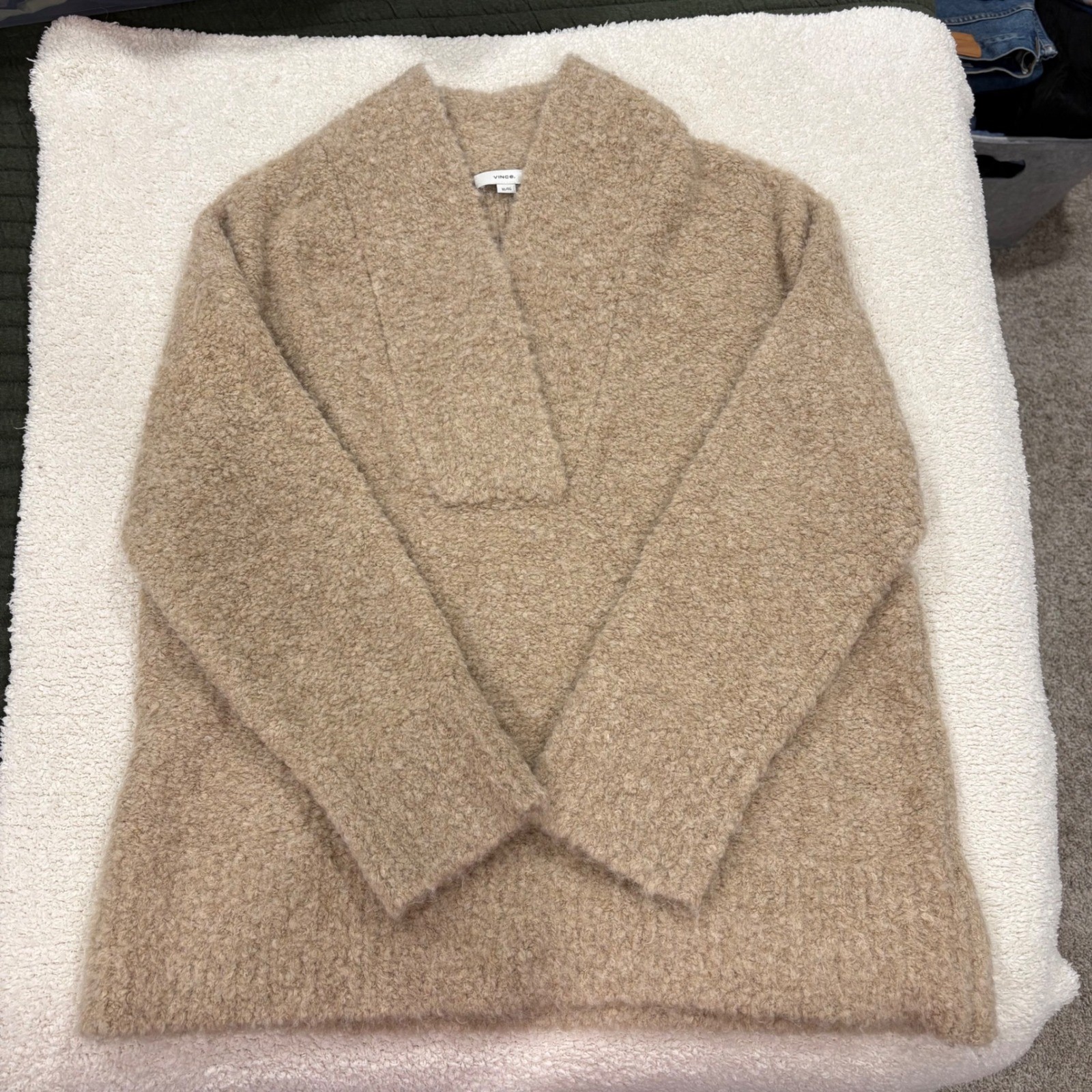 Vince Crimped Shawl Sweater Champagne Size XL Tan Beige Fuzzy Alpaca Merino Wool