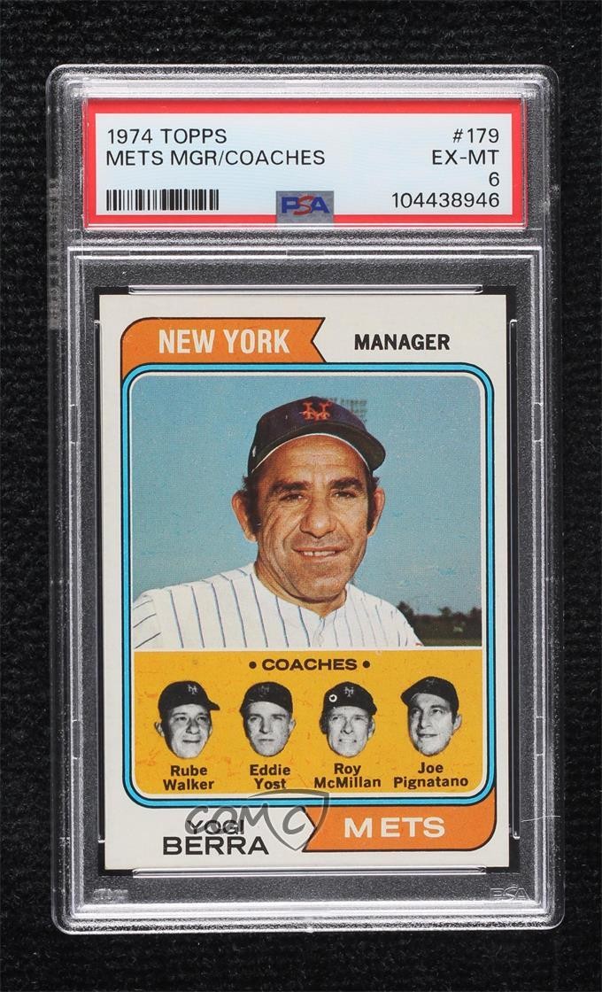 1974 Topps Rube Walker Eddie Yost Roy McMillan Yogi Berra #179 PSA 6 HOF 5xh