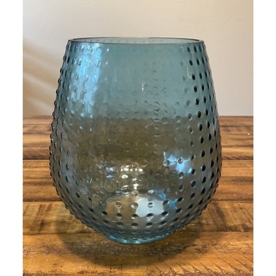 Modern vase with nobs. Medium size. Baby blue teal colored glass. Centerpiece