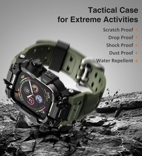 ULTIMAL Rugged Shockproof Case Band for Apple Watch 45mm Series 9/8/7 ArmyGreen