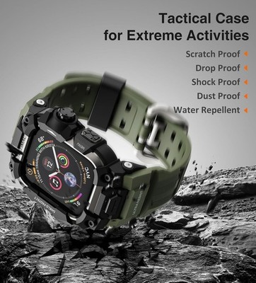 ULTIMAL Rugged Shockproof Case +Band for Apple Watch 45mm Series 9/8/7 ArmyGreen