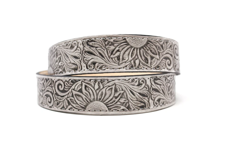 Cinturón de cuero girasol, (1,5’’) cinturón pintado a mano con hebilla occidental extraíble Foto 2 de 4