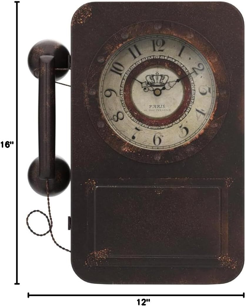 Retro Old Telephone Wall Clock with Hidden Safe, Battery Operated Quartz Metal