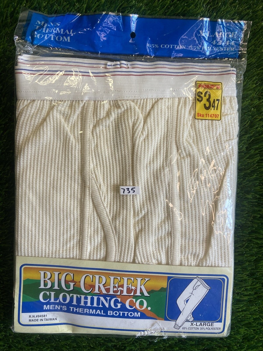 NOS Big Creek Clothing White Thermal Bottom Men XL 42-44 Long