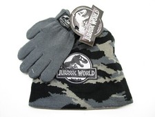 Jurassic World Gray and Black Camo Hat And Gloves Set-NEW WITH TAGS