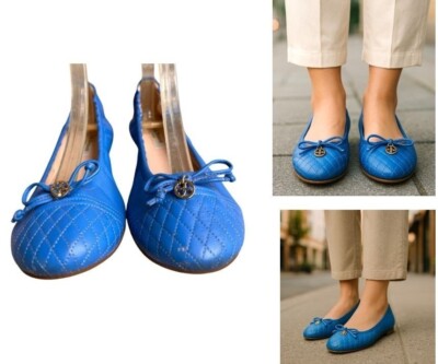 L K Bennett London Royal Blue Nappa Leather Sissy Ballet Flats 38
