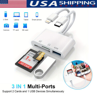 4-in-1 USB3.0 SD/TF Card Reader for iPhone/iPad/Android/PC OTG Adapter plug&play