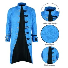 Renaissance Mens Royal Blue Brocade Goth Steampunk Victorian Velvet Frock Coat
