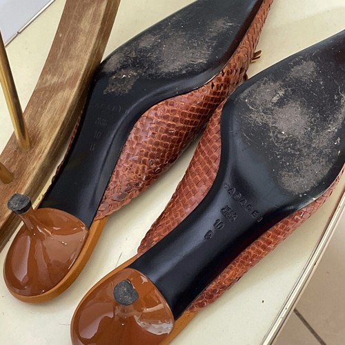 Casedei Woven Brown Leather Kitten Heel Mule Italian Designer Shoes - Picture 7 of 8