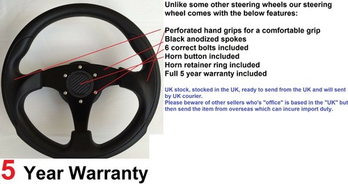 300 mm 11 pouces POUCE VOLANT ET KIT BOSS POUR VAUXHALL CORSA B ASTRA OPEL NOIR - Photo 2 sur 4