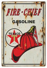 Aged Looking Fire Chief Texaco Gasoline Sign