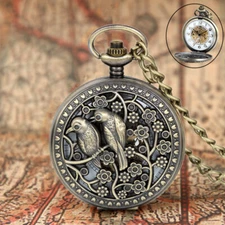 Mens Vintage Bird Magpie Steampunk Skeleton Hand Wind Mechanical Pocket Watch