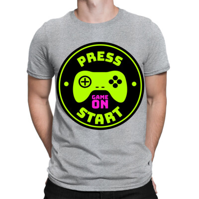 Gamer Press Game On Start Video Gaming Stick Herren Damen T-Shirts Oberteil #TA-89
