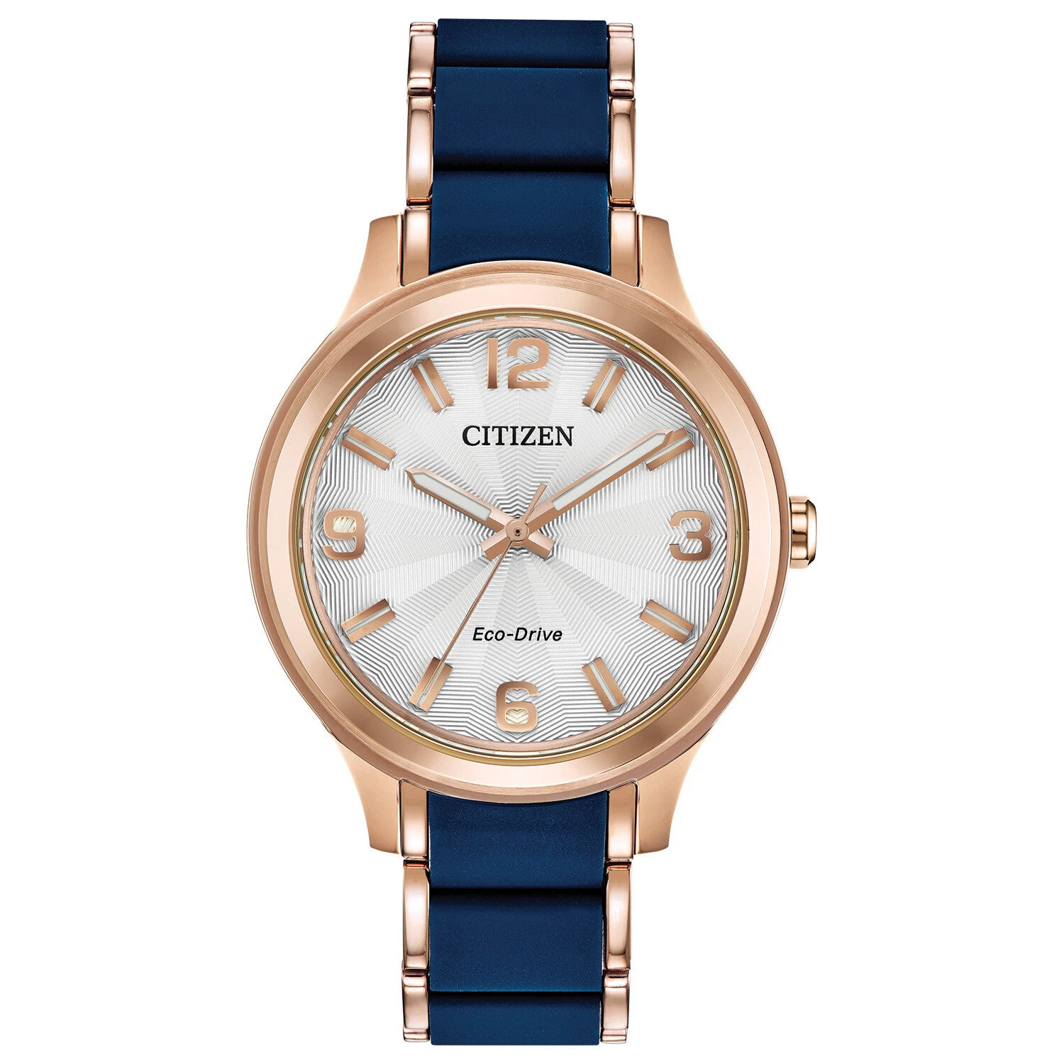 Citizen Ladies Eco-Drive AR Rose Gold Case Blue Band Watch 36.5mm FE7073-71A