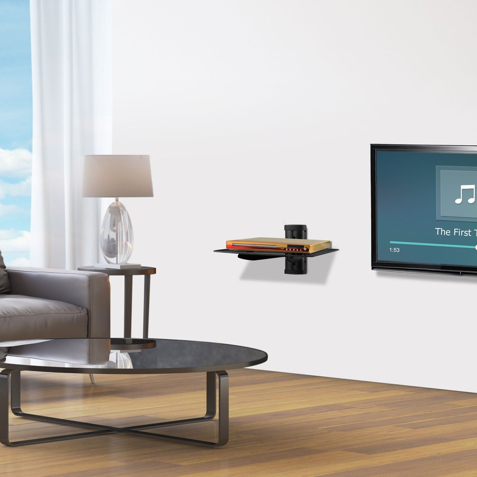 Single/Dual Glass Shelf Wall Mount Under TV Cable Box Component DVD DVR