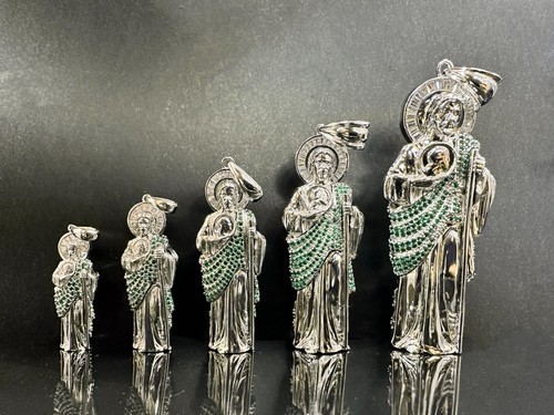 Sterling Silver 925 3D St Jude Green CZ San Judas Tadeo Pendant | eBay