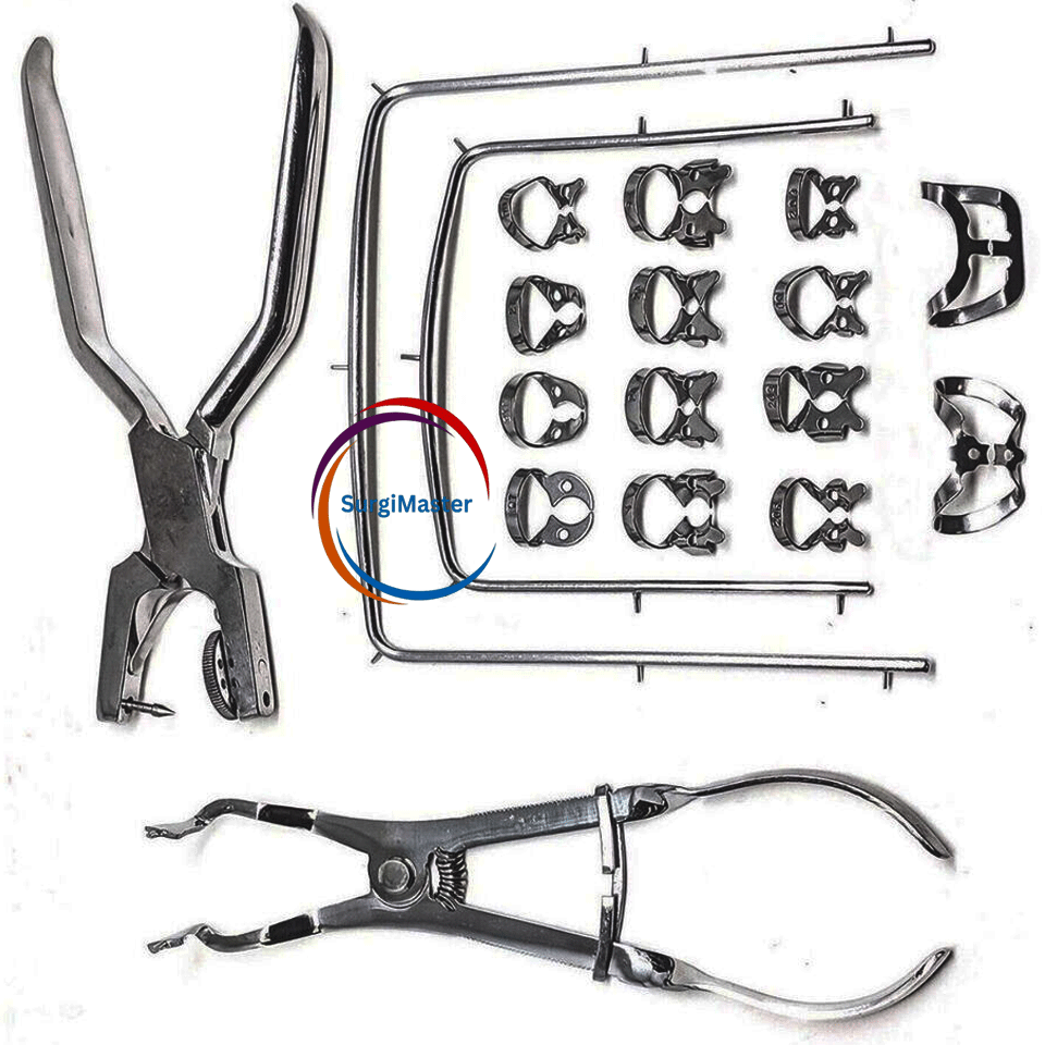 Kit of 18 PCs Frame Puncher Rubber Dam Starter Clamps Dental Instruments-new