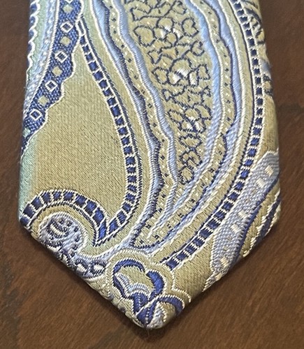 Geoffrey Beene Green Blue Handmade 100% Silk Men’s Neck Tie Made In China - Picture 6 of 9