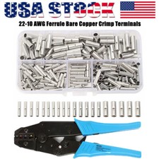 200X Bare Copper Wire Splice Butt Connectors Ferrule Crimp Terminals 22-10 AWG