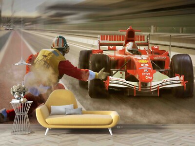 3D Red Racing Car Driver Vehicle Self-adhesive Removable Wallpaper Murals Wall