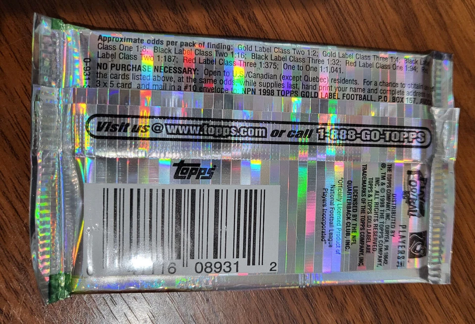 1998 Topps Gold Label Football 5 Card Pack - checklist within - Manning RC? - Image 2 of 4