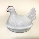 Vintage Hazel Atlas Hen On Nest - Milk Glass