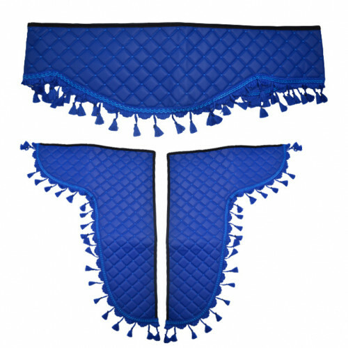 # Blaue Öko Leder Gardinen mit blauen Quasten 3er Set für Scania LKW - Bild 1 von 1