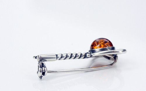 German Baltic Amber 925 Silver Brooch "Key" Handmade Unique BD029 RRP£40!!! - Picture 4 of 10