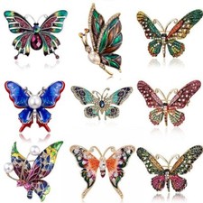 Wholesale Rhinestone Crystal Butterfly Pearl Brooch Pin Women Charm Jewelry Gift