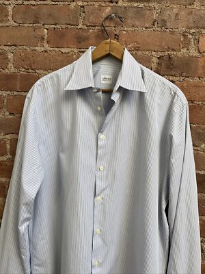Giorgio Armani Collezioni Mens Shirt, Sz 16.5/42 Blue Stripe