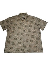 Hawaiian Shirt Island shores XL Button Up Short Sleeve Green with palmtrees