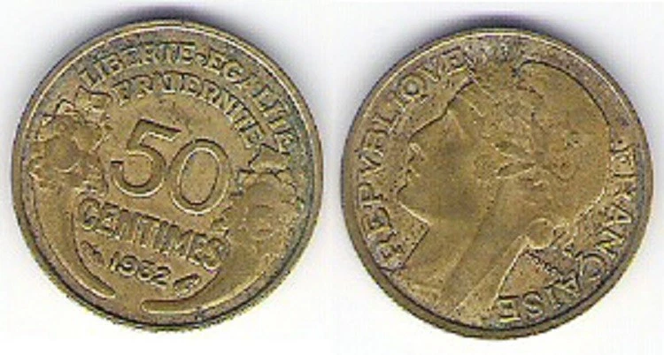 Pièce de monnaie de "France" 50 centimes de franc (1932) - Photo 1/1