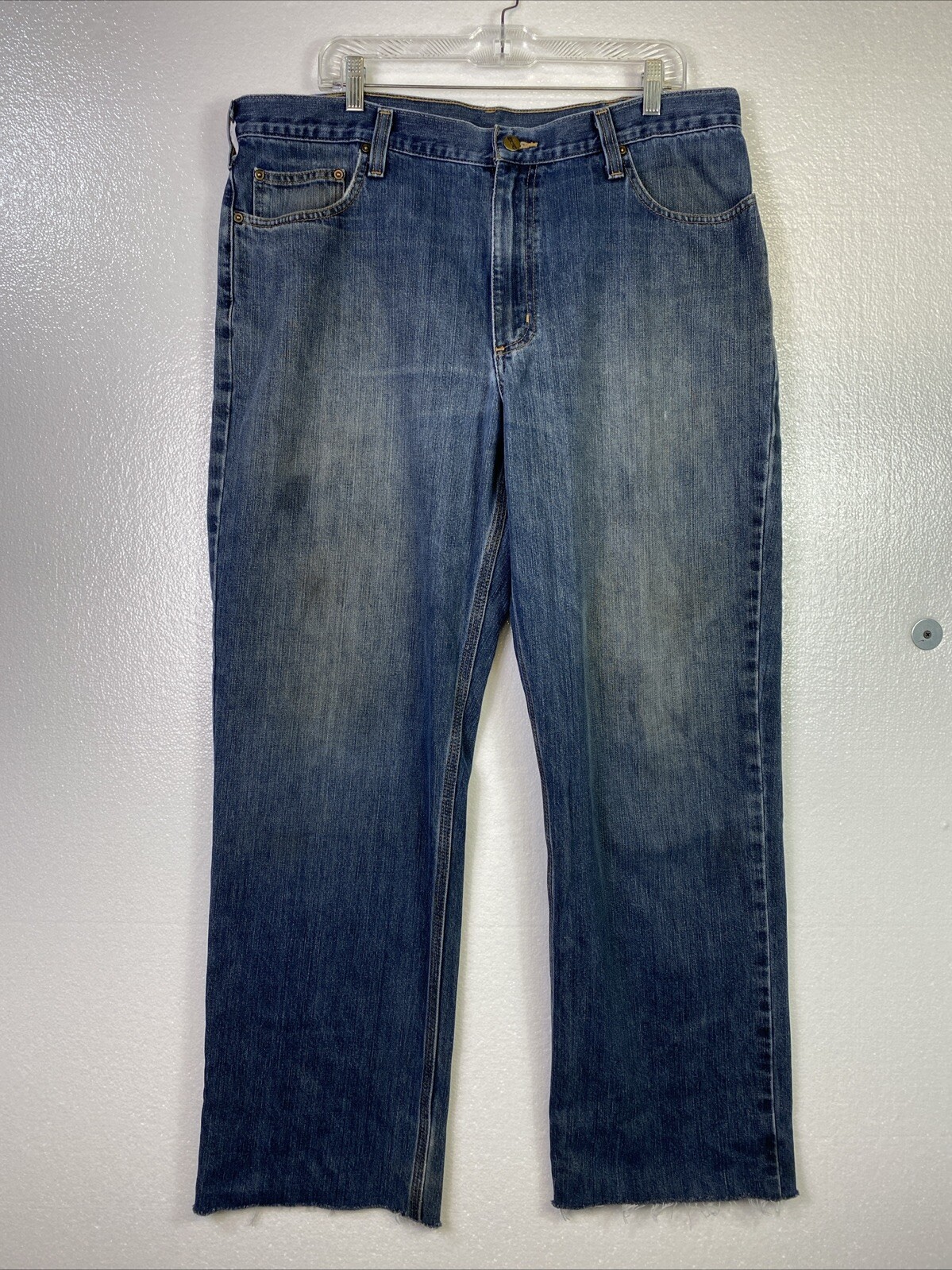 Carhartt Jeans 38X34 Mens Relaxed Fit distressed Raw hem Cowboy Work Farm