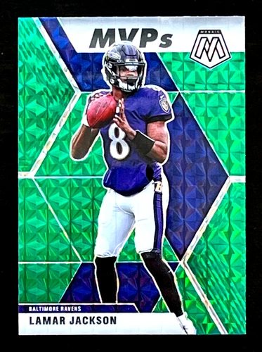 Lamar Jackson 2020 Panini Mosaic MVPs Green Prizm Baltimore Ravens #296
