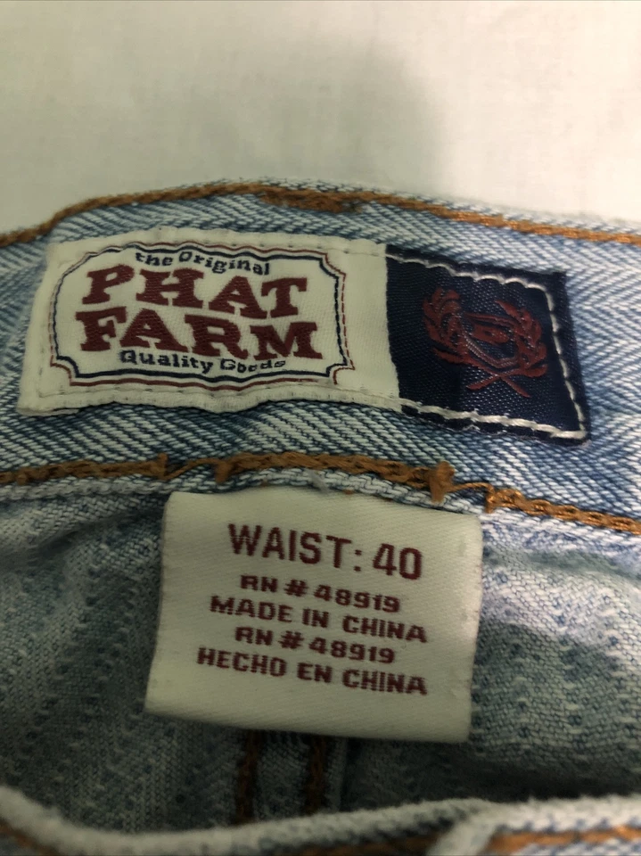 Pantalones Cortos Phat Farm 40 Para Hombres Azul Claro Jean Denim Sueltos Frente Plano Años 90 13" F Foto 2 de 4
