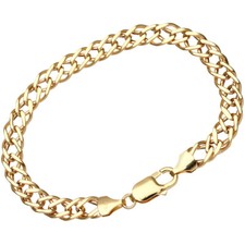 Unisex 9ct Gold Double Curb Bracelet UK Hallmarked Made in Italy 7.5, 8.5 Inch