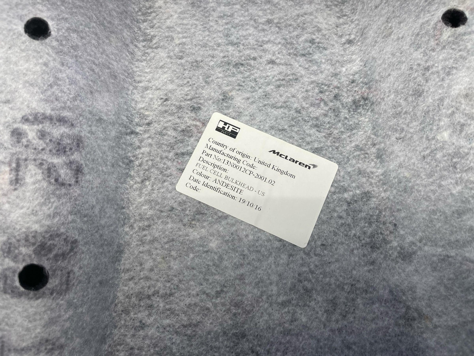 2016-2021 MCLAREN 570S REAR FLOOR BULKHEAD CARPET GRAY 13N0012CP OEM