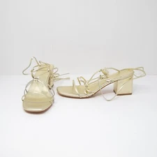 Raye Amal Metallic Gold Genuine Leather Lace Up Strappy Block High Heels Sandals