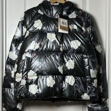 The North Face Girls Black Floral Metallic Hooded 600 Down Fill Puffer Jacket